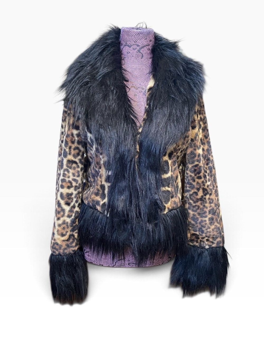 Dolls Kill x Elvira Leopard Faux Fur Jacket *Missing Belt